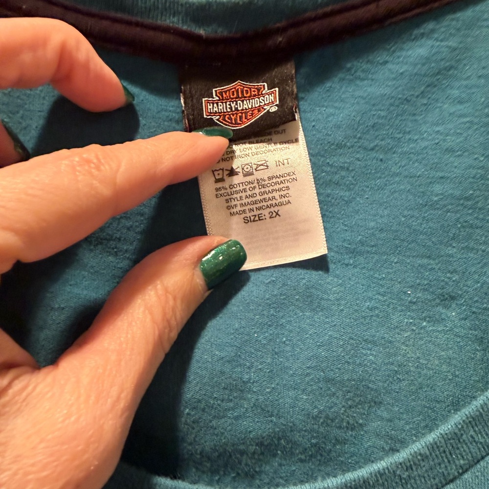 Harley-Davidson Teal & Orange Studded Graphic Women's Tee Shirt - Picture 3 of 5